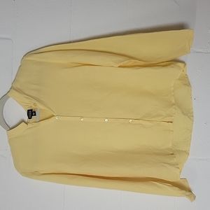 Eileen Fisher Silk and Linen Blend Bright Yellow Summer Button Down Blouse Small